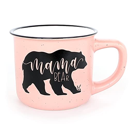 June & Lucy Mom Mug with Stylish Gift Box- Mama Bear Novelty Gifts for Mom Cute Large Camping Coffee Mugs for Women - Pink Coffee Mug with Lettering - 15 oz Microwave and Dishwasher Safe