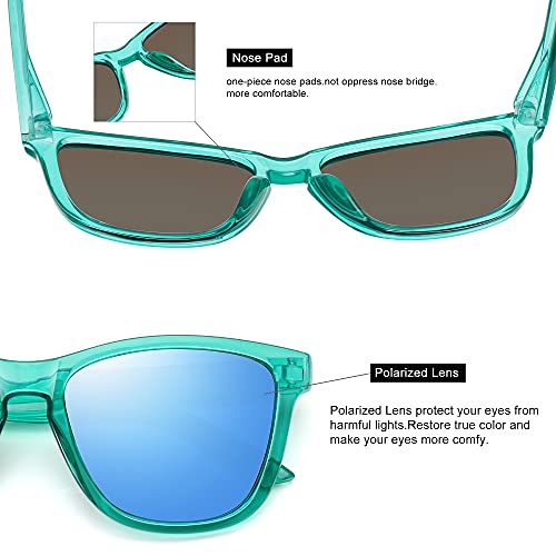 MEETSUN Polarized Sunglasses for Women Men Classic Retro Designer Style (Transparent Blue Frame/Blue Lens, 54)