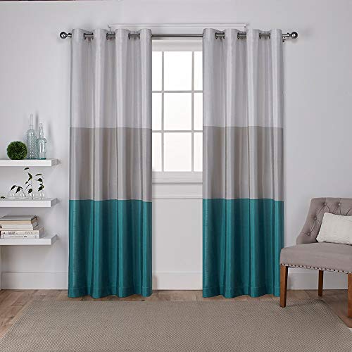 Exclusive Home Chateau Striped Faux Silk Grommet Top Curtain Panel Pair, 54"x84", Teal