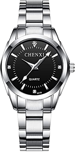 Watches for Women Analog Quartz Silver Stainless Steel Watches Luminous Waterproof Ladies Dress Watch (021 Black)
