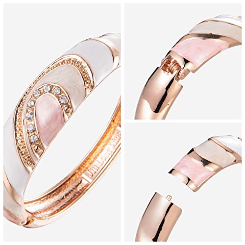 Ivory, Pink, White & God Cloisonne Beautiful Enamel Hinged Cuff Bracelet