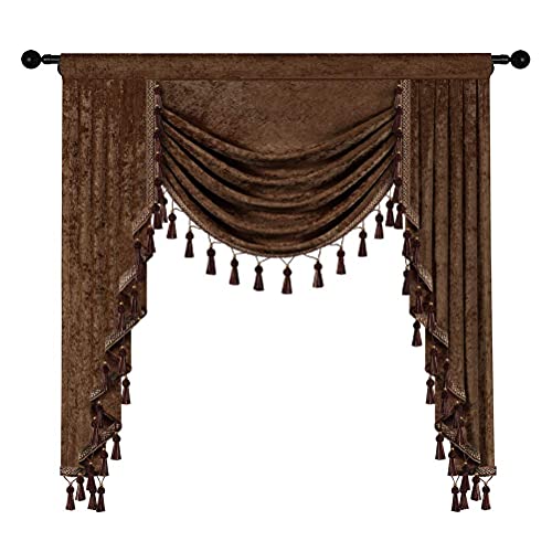 ELKCA Thick Chenille Window Curtains Valance for Living Room Chocolate Waterfall Valance for Bedroom Small Window Treatment, Rod Pocket,1 Panel (Chocolate, W39inch)