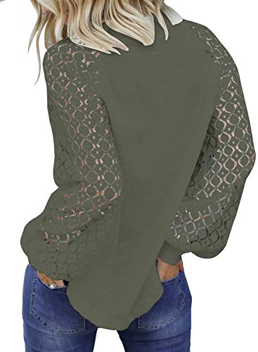 MIHOLL Women’s Long Sleeve Tops Lace Casual Loose Blouses T Shirts (Army Green, Small)
