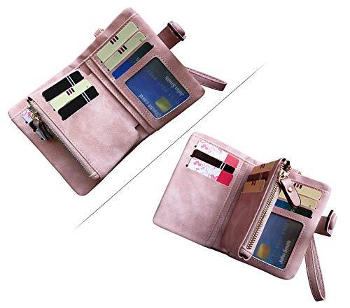 Women's Small Bifold RFID Blocking Wallet w/Wrist Band, Card Slots & Coin Purse  (7 colors)