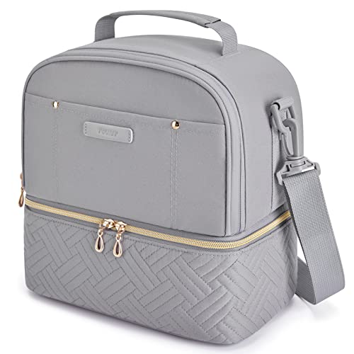 TOURIT Lunch Bag Women Double Deck Lunch Box Insulated Lunch Cooler for Women Men Work, School, Gray
