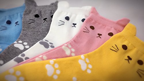 GotYourToes | Womens Teen Girls | Cute Cat Kitty Kitten Animal Print | Crew Socks| Great Gifts | 5 Pairs (Cat Paws)