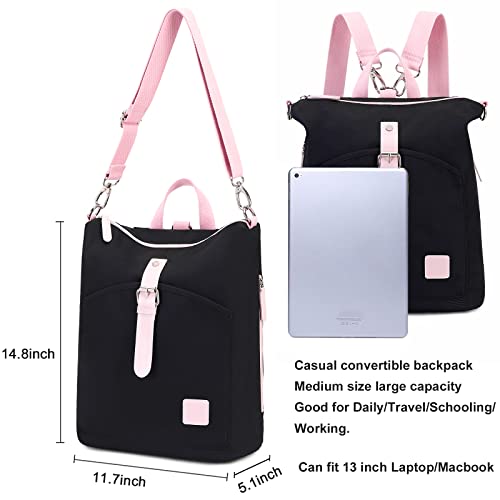 Backpack Purse Women Ladies Fashion Casual Lightweight Shoulder Bag Travel Daypack (29 Black&Pink)