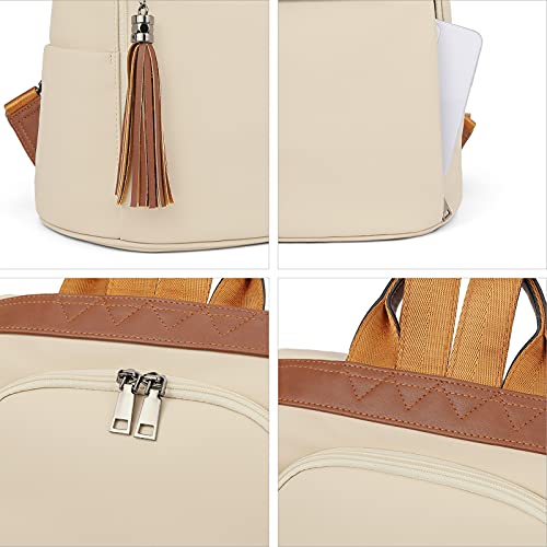 BROMEN Backpack Purse for Women Leather Anti-theft Travel Backpack Fashion Shoulder Bag Contrast Beige