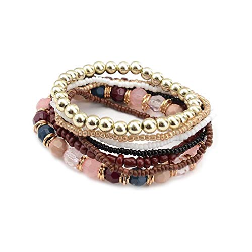 YAZILIND Stackable Bracelets for Women Multilayer Beaded Bracelet Stretch Bangles Bohemian Style(Brown)