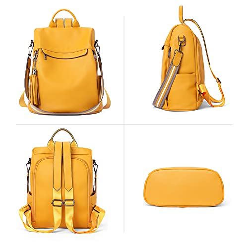 BROMEN Backpack Purse for Women Leather Anti-theft Travel Backpack Fashion Shoulder Bag Yellow