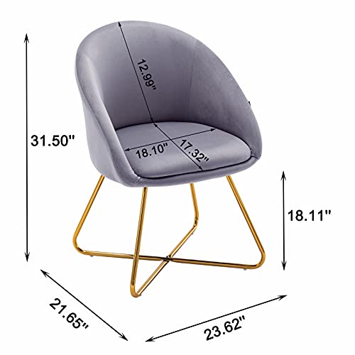 Artechworks Modern Velvet Dinning Chair with Golden Legs, Lounge Chair Set of 2, Accent Armchair for Living Dining Room Bedroom Reception Chair, Grey