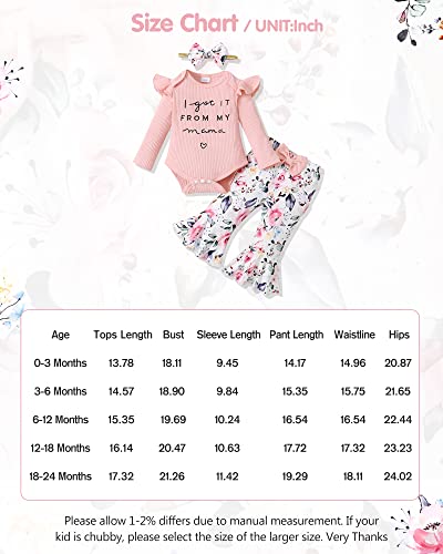 Newborn Baby Girl Clothes 0-3 Months Spring Outfits Infant Romper Ruffle Long Sleeve Shirt Flower Bell Bottom Clothing Set