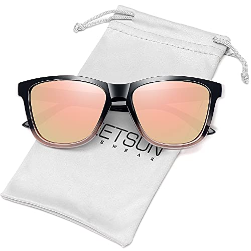MEETSUN Polarized Sunglasses for Women Men Classic Retro Designer Style (Bottom Rose Gold Frame/Rose Gold Lens, 54)