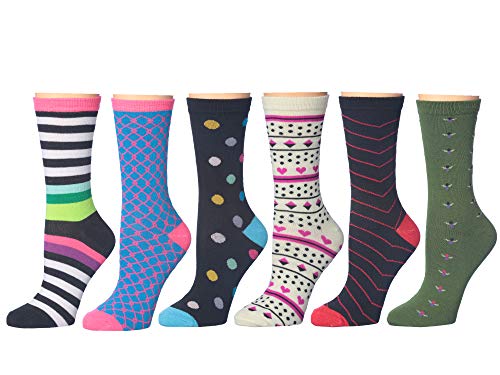 Women's Colorful Dots & Stripes Patterned Fashion Crew Socks, 12-Pack