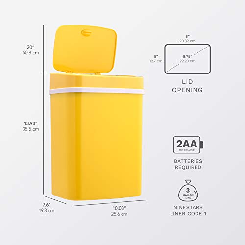 Ninestars DZT-12-5YL Bedroom or Bathroom Automatic Touchless Infrared Motion Sensor Trash Can, 3 Gal 12 L, ABS Plastic (Rectangular, Yellow) Trashcan