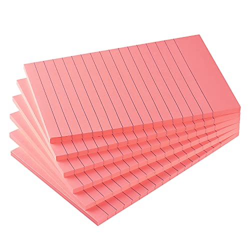 Early Buy 6 Pads Lined Sticky Notes with Lines 4x6 Self-Stick Notes Bright Color Sticky Notes, 45 Sheets/Pad (Pink)