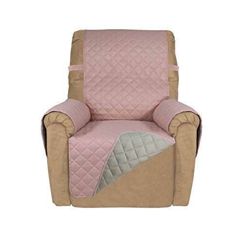 PureFit Reversible Quilted Recliner Sofa Cover, Water Resistant Slipcover Furniture Protector, Washable Couch Cover with Elastic Straps for Kids, Dogs, Pets (Recliner, Pink/Beige)