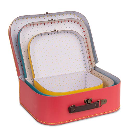 Set of 3 Suitcase Storage Boxes Pastel Little Stars Pattern Nesting  Suitcase Box
