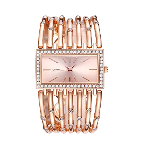 Fashion Bracelet Watches for Women Luxury Rectangular Dial Analog Quartz Wrist Watch Gifts for Ladies (Diamond Rose Gold)