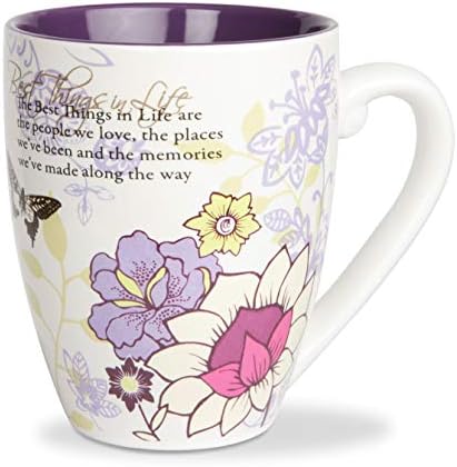 20oz Ceramic Coffee or Tea Mug w "The Best Things in Life" Quote, Pink, Purple & Yellow Florals