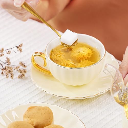 ICHAG Cups and Saucers Set of 6, Coffee Mugs, Tea Cups Set with Bowknot, Tea Set, 18-piece, Cup with 8.4oz, Golden Spoon, For Tea Party, Christmas Gifts, Gifts for Home Office