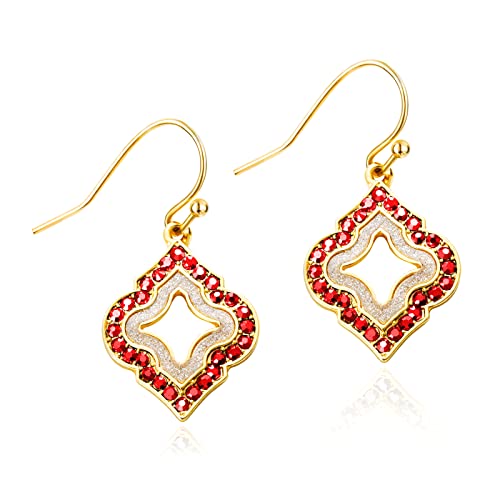 Gold Dangle Earrings: Red Diamond Drop Dainty Rhombus Bohemian Fashion Jewelry for Women Girls Teen