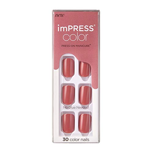 KISS imPRESS Color Press-On Manicure, Gel Nail Kit, PureFit Technology, Short Length, “Platonic Pink”, Polish-Free Solid Color Mani, Includes Prep Pad, Mini File, Cuticle Stick, and 30 Fake Nails