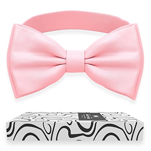 Adam Young Men's Blush Rose Pastel Bow Tie Pre-Tied Style Formal Satin Classic Bowtie for Tuxedo Faux Silk (Large, Pink)