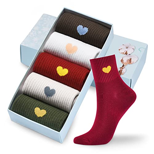 Corlap Women's Crew Socks Ankle High Cotton Fun Cute Athletic Running Socks Gifts For Women (5-Pairs With gifts Box)