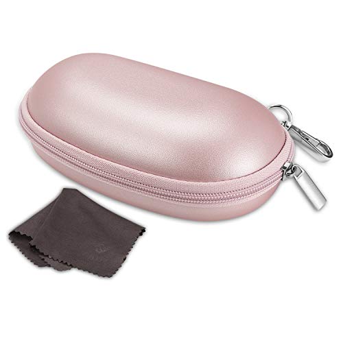 Fintie Sunglasses Case with Carabiner, Hard Shell Shockproof Sport Glasses Case Travel Zipper Eyeglasses Case, Rose Gold