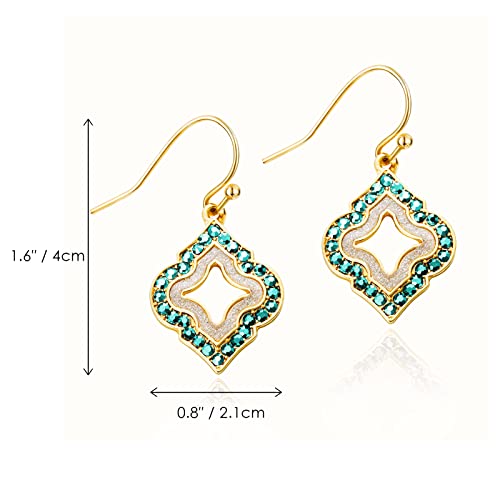 Gold Dangle Earrings: Blue Diamond Drop Dainty Rhombus Bohemian Fashion Jewelry for Women Girls Teen