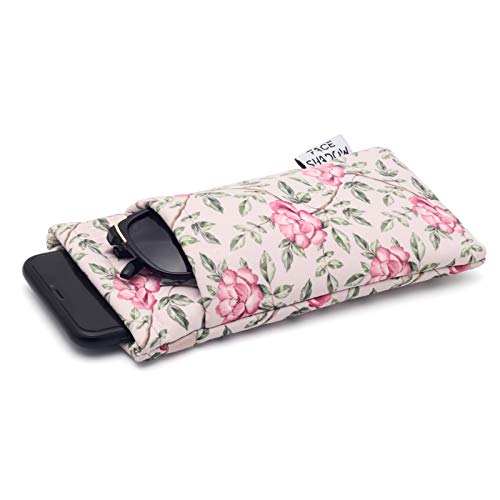 Face Shadow Large Double Eyeglasses Case Squeeze Top Soft Glasses Pouch Microfiber Cell Phone Purse for Women Pink(XL)
