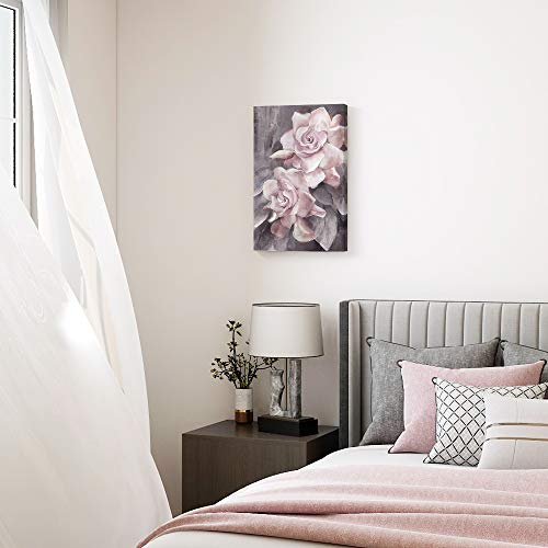 lamplig Pink Grey Wall Art Rose Flower Floral Pictures Flowers Canvas Painting Blush Gray Dusty Pink Roses Print Modern Artwork Framed for Living Room Bedroom Bathroom Home Room Wall Decor 16"x24"