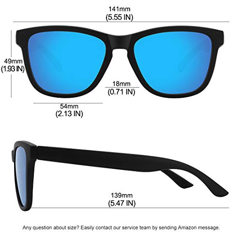 MEETSUN Polarized Sunglasses for Women Men Classic Retro Designer Style UV400 Protection (Matte Black Frame / BLue Mirrored Lens, 54)