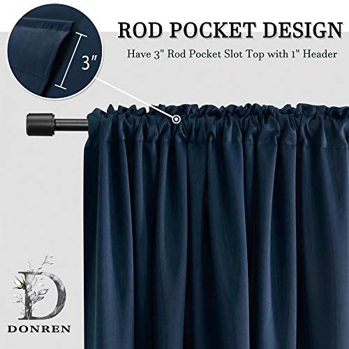 DONREN Navy Blue Blackout Curtain Panels for Small Window - Thermal Insulated Room Darkening Rod Pocket Curtains for Bedroom (42 by 45 Inch,2 Panels)