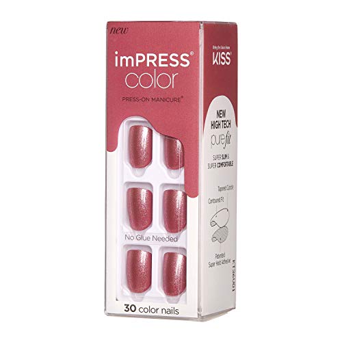 KISS imPRESS Color Press-On Manicure, Gel Nail Kit, PureFit Technology, Short Length, “Peanut Pink”, Polish-Free Solid Color Mani, Includes Prep Pad, Mini File, Cuticle Stick, and 30 Fake Nails