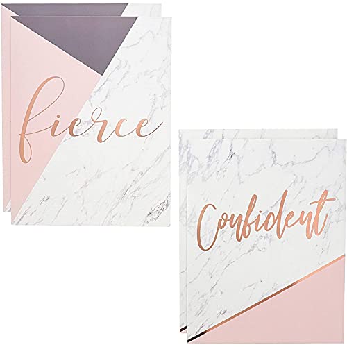 Marble Pocket Folders with Rose Gold Print, Cute Folders for School, Letter Size (Motivational, 12 Pack)