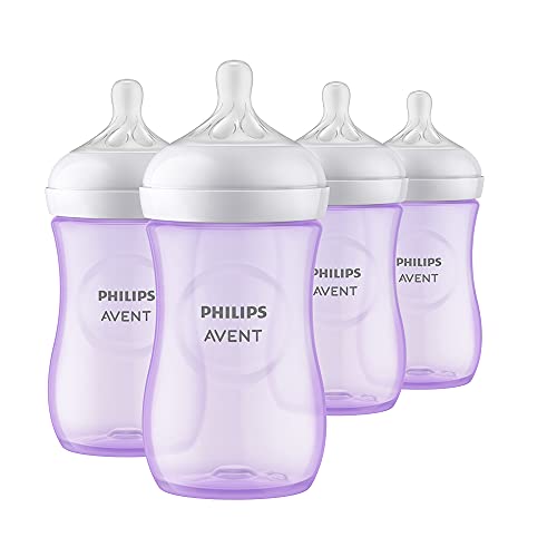 Philips Avent Natural Baby Bottle with Natural Response Nipple, Purple, 9oz, 4pk, SCY903/34