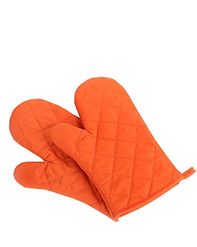 Nachvorn Oven Mitts, Premium Heat Resistant Kitchen Gloves Cotton & Polyester Quilted Oversized Mittens, 1 Pair Orange