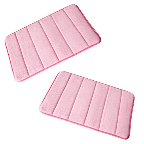 Xerhnan Memory Foam Bath Mat Set - Non Slip, Absorbent, Soft Bath Rug Set - Fast Drying Washable Bath Mat - Size 15.8” x 24” (2, Pink)