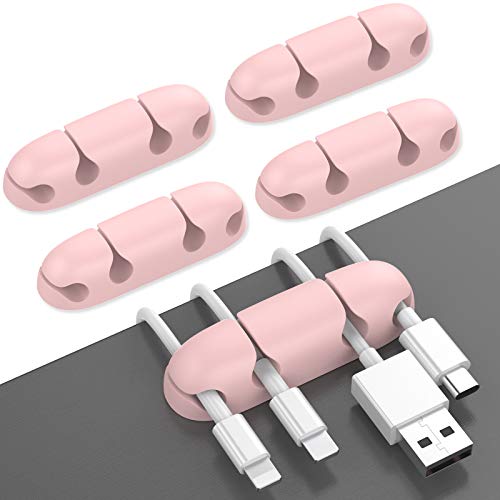AhaStyle Cord Organnizer Clips 5 Pack Compact Design Desk Wire Holder Keeper Strong Adhesive Wire for Organizing USB Cable/Power Cord/Wire Home Office and Car (5 Pack, Pink)