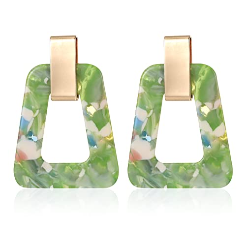 Acrylic Geometric Statement Earrings - Mottled Resin Lightweight Dangle Earrings for Party or Vacation (GREEN)