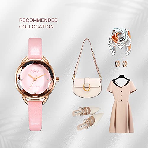 Waterproof Pink & Gold Casual Quartz Movement Watch w/Leather Strap, Ladies or Girls