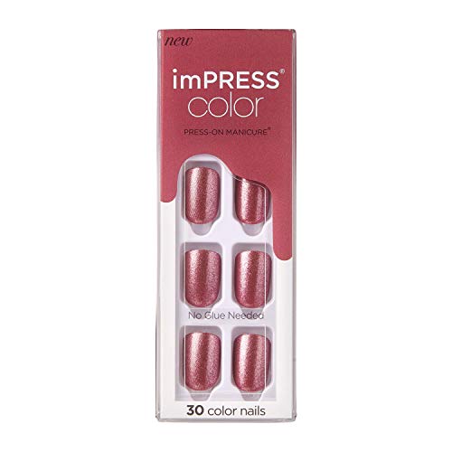 KISS imPRESS Color Press-On Manicure, Gel Nail Kit, PureFit Technology, Short Length, “Peanut Pink”, Polish-Free Solid Color Mani, Includes Prep Pad, Mini File, Cuticle Stick, and 30 Fake Nails