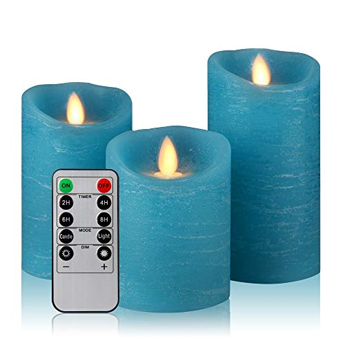 Set of 3 Flameless Battery Operated Real Wax LED Pillar Candles w/Remote Control & Timer  (5 colors)