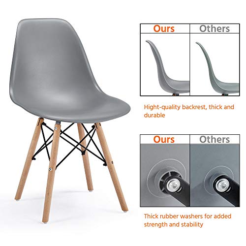 Yaheetech 4PCS Dining Chairs Modern Style Chair Armless Side Chair Shell Eiffel DSW Chairs with Wood Legs and Metal Wires for Kitchen Living Room Leisure Light Gray