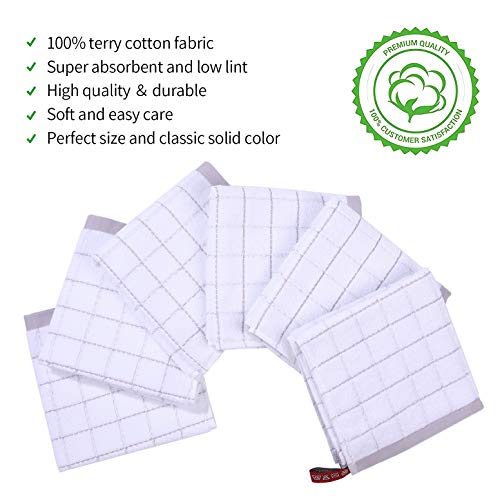 Homaxy 100% Cotton Terry Kitchen Dish Cloths, Highly Absorbent, Fast Drying and Machine Washable Dish Towels - Great for Household Cooking Cleaning, 6 Pack, 12 x 12 Inches, White