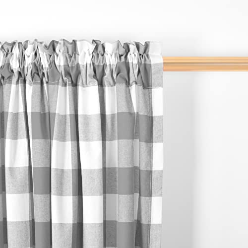 NATUS WEAVER Buffalo Check Curtains 45 inches Long Cotton Basement Grey and White Gingham Plaid Kitchen Window Curtain Panels Living Room Checker Drapes Bedroom Rod Pocket Window Treatment 2 Panels