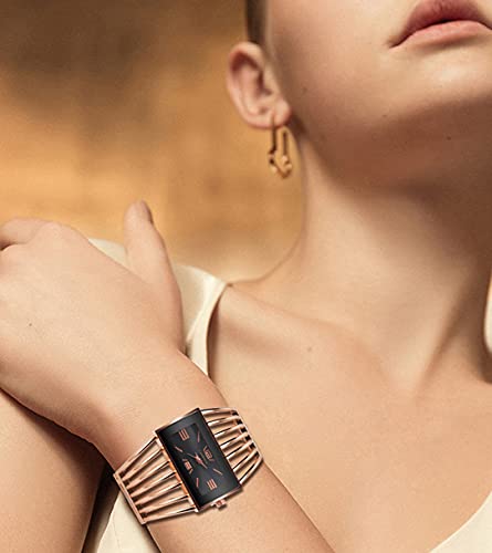 Fashion Cuff Bracelet Watches for Women Luxury Rectangular DialAnalog Quartz Wrist Watch Gifts for Ladies (Rose Gold)