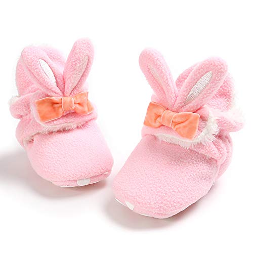 Newborn Baby Girl's Bunny & Bow Cozy Fleece Booties w/Gripper Soles, Pink